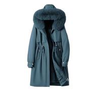 Tre stili da indossare superano la vita invernale delle donne che stringono la giacca con cappuccio ampio colletto ispessito medio lungo in cotone, Blu scuro, M