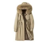 Tre stili da indossare superano la vita invernale delle donne che stringono la giacca con cappuccio ampio colletto ispessito medio lungo in cotone, Cachi, Medium