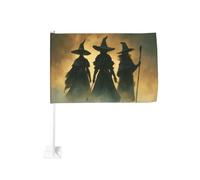 Tre Streghe Cappelli a tesa larga Bandiera Auto Clip Finestra Esterna 30x45 Cm Doppio Lato Decorazione Auto