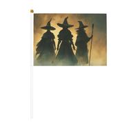 Tre streghe cappelli a tesa larga piccole bandiere tenute in mano, mini bandiere su bastone per feste, attività di squadra, sfilate, decorazione per le vacanze, confezione da 10