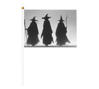 Tre streghe Dark Fantasy Art Gloomy piccole bandiere tenute in mano, mini bandiere su bastone per feste, attività di squadra, sfilate, decorazione per le vacanze, confezione da 10