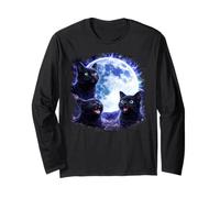 Tre Streghe Gatti Neri Che ululano alla Luna Maglia a Manica