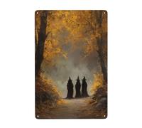 Tre streghe sul sentiero della foresta autunnale cartelli metallici decorazione artistica da parete in latta per bagno bagno bagno casa colonica toilette cortile 20 x 30 cm