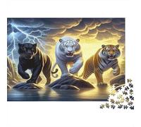 Tre Tigri Puzzle 1000 Pezzi Carta per Adulti Scena Fulmini e Contrasto Gioco di Puzzle 1000 Pezzi Attività Relax Famiglia Regalo 70x50cm/1000pcs