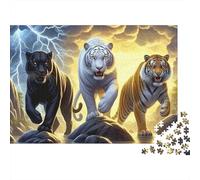 Tre Tigri Puzzle per Adulti Puzzle 1000 Pezzi Cielo Tempestoso Gioco di Puzzle 1000 Pezzi Relax Interazione Famiglia Decorazione 70x50cm/1000pcs