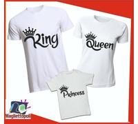 Tre tshirt, due da adulto e uno per bimbo/a con stampa king queen