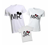 Tre tshirt, due da adulto e uno per bimbo/a con stampa mrs e ms