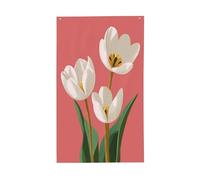 Tre tulipani bianchi su bandiere rosa per la casa, 0,9 x 1,5 m, striscione di auguri con occhielli per interni ed esterni, decorazioni per la casa per feste