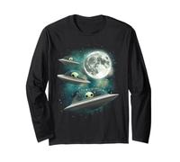Tre UFO Luna | 3 UFO Divertente Strano Maledetto Meme Maglia a Manica