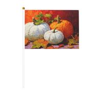 Tre zucche autunnali bianche arancioni piccole bandiere tenute in mano, mini bandiere su bastone per feste, attività di squadra, parate, decorazione per le vacanze, confezione da 10