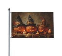 Tre zucche cappelli da strega bandiere per casa da cortile, 0,9 x 1,5 m, striscione di auguri con occhielli per interni ed esterni, decorazioni per la casa