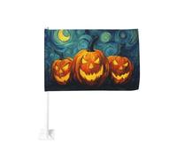 Tre zucche con facce intagliate bandiera auto clip finestra esterna 30x45 cm doppio lato decorazione auto