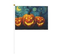 Tre zucche con facce intagliate piccole bandiere tenute in mano, mini bandiere su bastone per feste, attività di squadra, parate, decorazione per le vacanze, confezione da 10