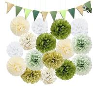 TREABEAR 26Pcs Decorazioni Compleanno, Pon Pon Verde Salvia Fiori di Carta, Bandierine Colorate, Decorazioni Matrimonio, Fiori Giganti per Allestimenti, Fiori di Carta Giganti, Decorazioni Battesimo B