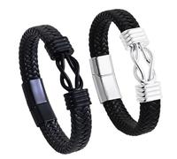 TREABEAR 2PCS Set di Bracciale Uomo Pelle, Bracciale Uomo San Valentino Forme Ad Incastro Amore Dal Significato Infinito, 21.5cm Bracciale Coppia per Regali di Compleanno