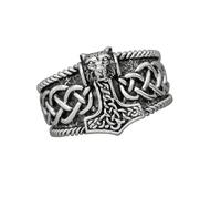 Treasure Bay Anello da uomo in argento 925 con martello di Thor e martello di Thor, anello vichingo norreno, scandinavo, punk, Argento sterling