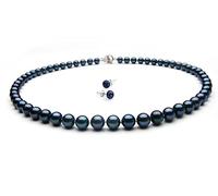 Treasure Bay Set di collana di perle da donna, grado AA, 8-9 mm, collana e orecchini a perno con perle d'acqua dolce nere per donne e ragazze, 21 In/52cm, Perla, Perla
