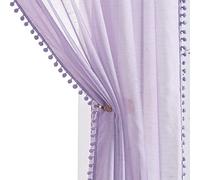 Treatmentex Tende trasparenti con pompon per camera da letto delle ragazze, 213,4 cm, in voile, con tasca per bastone, 132 cm di larghezza x 2 pezzi