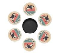 Treaty of The orcas Set di 6 sottobicchieri rotondi in pelle PU resistenti al calore e alle macchie con supporto ideale per sala da pranzo, cucina e ufficio