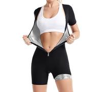 Treayes Tuta da sauna da donna, a maniche corte, modellante e supporto toracico, adatta per esercizi di fitness e corsa (argento, XXL)