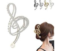 Treble Clef Hair Clip, clip per capelli in metallo, clip per capelli con perla, clip per capelli eleganti note curve, clip per capelli in argento lucido (diamante argentato)