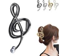 Treble Clef Hair Clip, clip per capelli in metallo, clip per capelli con perla, clip per capelli eleganti note curve, clip per capelli in argento lucido (nero)