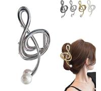 Treble Clef Hair Clip, clip per capelli in metallo, clip per capelli con perla, clip per capelli eleganti note curve, clip per capelli in argento lucido (argento)