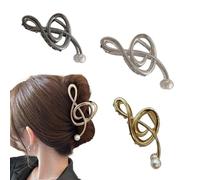 Treble Clef Hair Clip，Metal Treble Clef Claw Clip, Music Note Hair Clipwith Pearl,Non-slip Barrettes，Grace Cute Styling Accessories for Women (3Pcs-A)