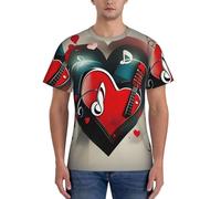 Treble Love and Music Print - Maglietta classica a maniche corte da uomo, traspirante, per tutti i giorni, per attività estive, Nero, XL