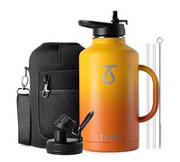 Trebo - Borraccia termica da mezzo litro con manico, 1,9 l, a doppia parete in acciaio inossidabile, grande brocca, borraccia da viaggio con beccuccio per cannuccia, tazza con tasca portaoggetti
