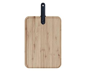 Trebonn - Artù Integrated Knife Chef Black Edition, Tagliere In Bambù Con Coltello Chef Integrato, 43x24x2.2 cm. Per Le Carni, Con Scanalatura Per Il Drenaggio Dei Liquidi