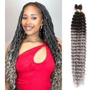 Trecce di capelli bohémien da 45,7 cm, ondulati profondi, per intrecciare extension di capelli, 100 g, senza trama, per trecce bohémien bagnate e mosse (OT1/grigio, 45,7 cm (50 g/ciocca x 2)