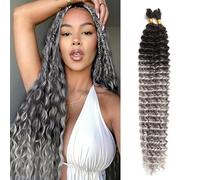 Trecce di capelli bohémien grigi a onde profonde, per intrecciare extension di capelli senza trama, per trecce bohémien, mosse bagnate e ondulate, per intrecciare extension di capelli (OT1/grigio, 61