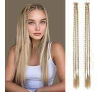 Trecce di capelli per bambini, 2 pezzi, con clip nella parte anteriore, con frangia e frangia, extension sintetiche intrecciate a coda di cavallo, per uso quotidiano (66 cm, 613#)