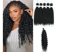 Trecce di capelli pre-allungati, stile boho, per trecce boho, 40,6 cm, confezione da 6, pre-stirate, ondulate, intrecciate all'uncinetto, capelli boho per intrecciare (nero naturale)