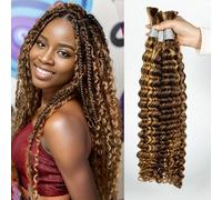 Trecce in 100% capelli umani Remy, 100% capelli umani Remy, da intrecciare, senza trama, capelli umani bagnati e ondulati, 100% capelli umani Remy (onde profonde, 4/68 cm, 40,6 cm)