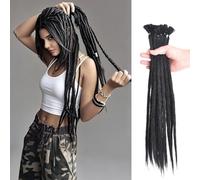 Trecce singole fatte a mano, 50,8 cm, extension per dreadlock, morbide, 5 ciocche, sintetiche, stile reggae hippe, all'uncinetto, per donne (nero naturale)