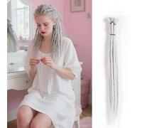 Trecce singole fatte a mano, 50,8 cm, extension per dreadlock, morbide, 5 ciocche, sintetiche, stile reggae, hippe, uncinetto, per donne (grigio chiaro)
