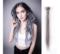 Trecce singole fatte a mano, 50,8 cm, extension per dreadlock, morbide, 5 ciocche, sintetiche, stile reggae, hippe, uncinetto, per donne (grigio)