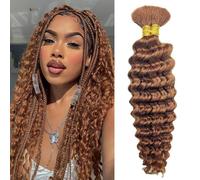 Treccia di capelli, Extension for capelli umani Remy brasiliani, trecce boho a onde profonde(Brownish yellow,1pcs 22inch)