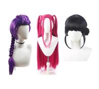 Treccia lunga viola da 33,5 pollici con coda di cavallo laterale Morsetto per bocca di tigre integrato Parrucca per bambini Festa in costume di Halloween Anime Cosplay