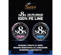 Seaspin S8S 100% PE Braid - Trecciato da Spinning 8 Capi in Polietilene, Alta Lanciabilità, Resistenza all’Abrasione - Tenuta al Nodo - Bobine 150m e 300m (PE 1.2 - carico 20,9 lb - col: BLUE - 300mt)