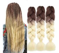 treccine africane extension 3pezzi Jumbo Treccia Capelli 24" capelli sintetici per treccine per crochet twist Braids (Marrone-blonde)