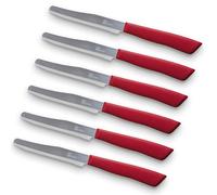 Tredoni 6 Coltelli da Cucina - 11cm Acciaio Inossidabile Italiano Coltello Posate da Verdure/Bistecca/Tavola Seghettato, Punta Arrotondata (Rosso)