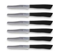 Tredoni 6 Coltelli da Cucina - 11cm Acciaio Inossidabile Italiano Coltello Posate da Verdure/Bistecca/Tavola Seghettato, Punta Arrotondata (Nero)