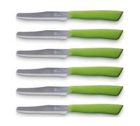 Tredoni 6 Coltelli da Cucina - 11cm Acciaio Inossidabile Italiano Coltello Posate da Verdure/Bistecca/Tavola Seghettato, Punta Arrotondata (Verde)