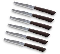 Tredoni 6 Coltelli da Cucina - 11cm Acciaio Inossidabile Italiano Coltello Posate da Verdure/Bistecca/Tavola Seghettato, Punta Arrotondata (Marrone)