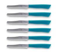 Tredoni 6 Coltelli da Cucina - 11cm Acciaio Inossidabile Italiano Coltello Posate da Verdure/Bistecca/Tavola Seghettato, Punta Arrotondata (Azzurro)