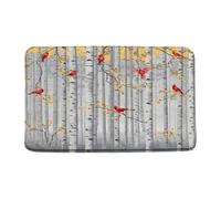 Tree Birdrustic Birch Woods Red Bird Yellow Leaf Fall Nature Scenery Tappeto Da Bagno Confortevole Zerbino Asciugapassi Trappola Sporco Tappeti Da Bagno Per Esterno Corridoio Vasca 40X60Cm