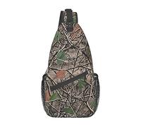 Tree Branch Leaf Camo Camouflage Piccola borsa a tracolla per donna Uomo Zaino a tracolla Viaggio Escursionismo Daypack Borsa a tracolla sul petto